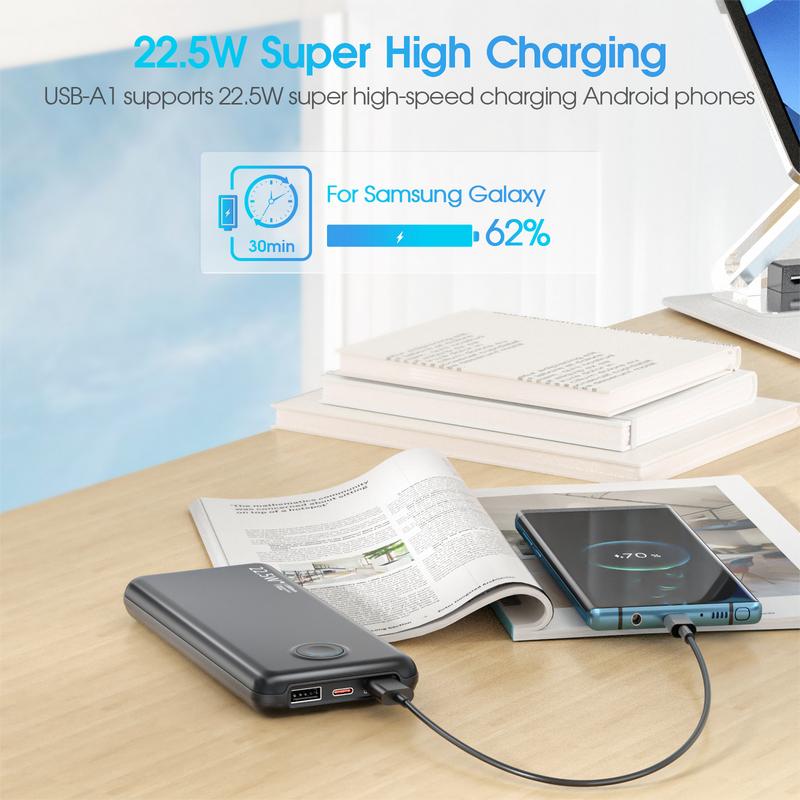 Portable Charger with Built-in Cables,Portable Charger with Cords Wires Slim 12000mAh Travel Battery Pack 5 Outputs 1 Inputs 22.5W Fast Charging Power Bank with dual cables for Samsung Google Pixel LG Moto iPhone iPad  for All Mobile Devices Rechargeable