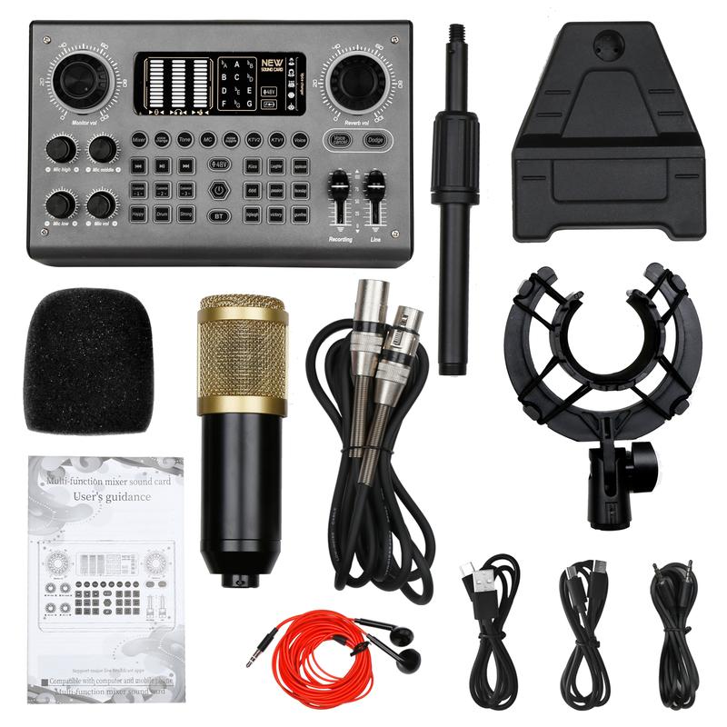 Hosabely Podcast Equipment Bundle Kit With XLR Microphone Kit, Recording Studio Equipment, Perfect for Recording, Live Gaming, Streaming, Guitar with PC, Laptop, Smartphone