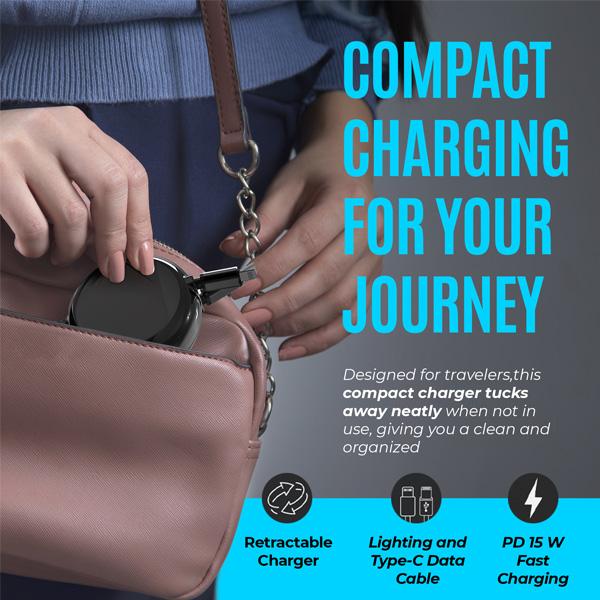 2-in-1 Retractable Car Charger for iPhone and Android | Modern Car Charger Retractable Cord | Retractable iPhone Charger Cord 15W Fast Charging | Retractable Charger for Car, Wall Outlet or PC