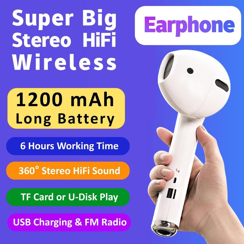 Wireless earphone shape speaker, USB charging support microphone FM radio TF card wireless loudspeaker, 360 ° stereo HiFi sound portable speaker Audio Smartphone Audio Smartphone