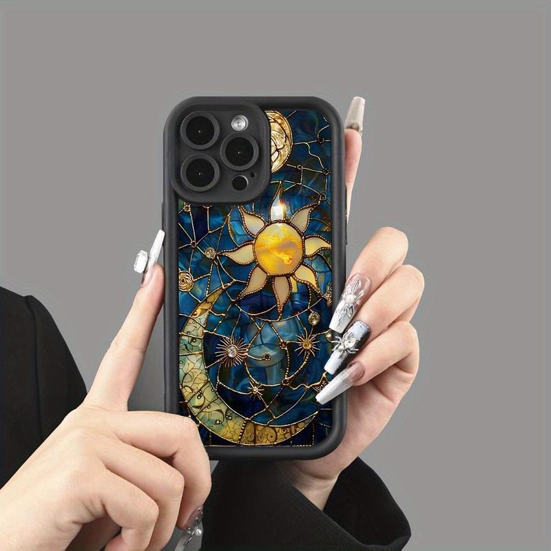 Creative Sun & Moon Pattern Phone Case, Shockproof Phone Protective Cover, Phone Accessory Compatible with iPhone 16 15 14 13 12 11 Plus Pro Max