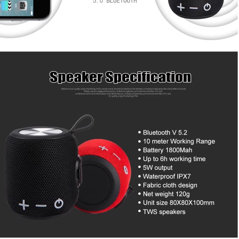 Waterproof Portable Bluetooth Speaker with TWS Function and Long Battery Life for Smartphone Audio Compatibility