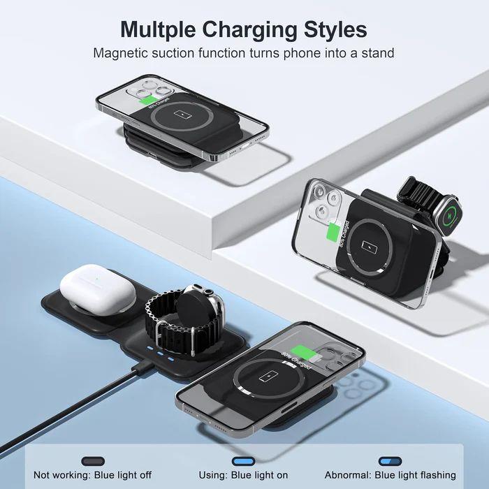 Portable Foldable 3-in-1 Wireless Charging Station – Multi-Device Fast Charging on the Go