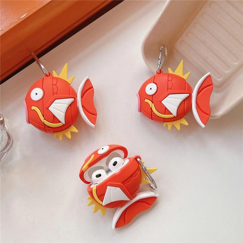 Cute Pokemon Magikarp Airpods Case Cover Funny Silicone Wireless Earphone Case Compatible with Airpods 1 2 3 Pro Pro2 Charging Cases with Hook