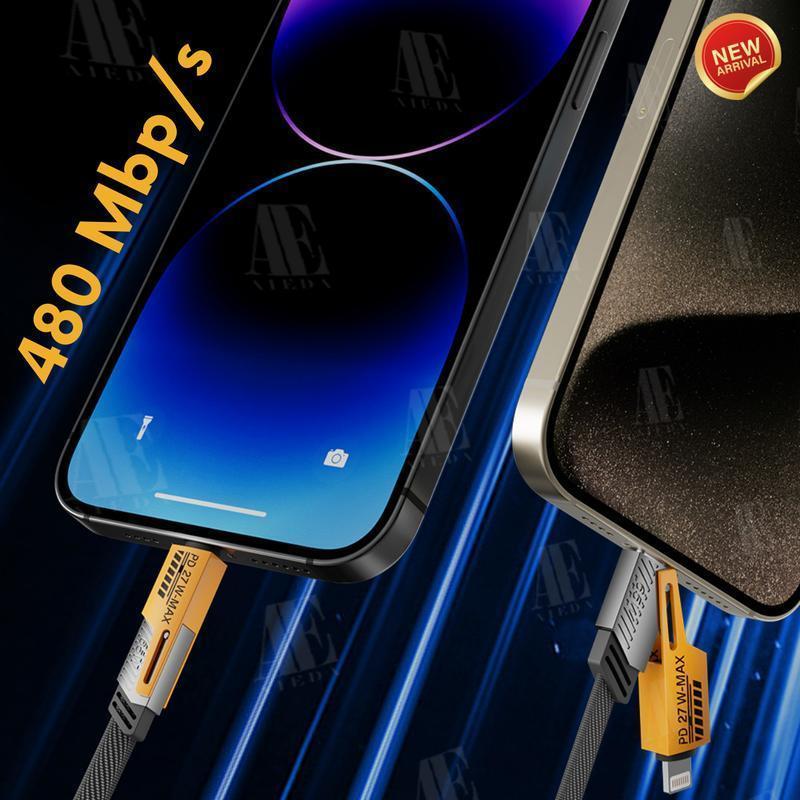 High-Speed 65W 4-in-1 Dual Head USB-C Cable - Fast Charge Your iPhone, iPad, Samsung, and More | Durable Multi-Device Charger