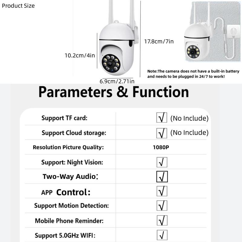 Outdoor Security Camera, 2.4Ghz & 5G WiFi Double-band Security Camera, Waterproof Security Camera with 4X Zoom, 2 Way Audio, Color & Infrared Night Vision