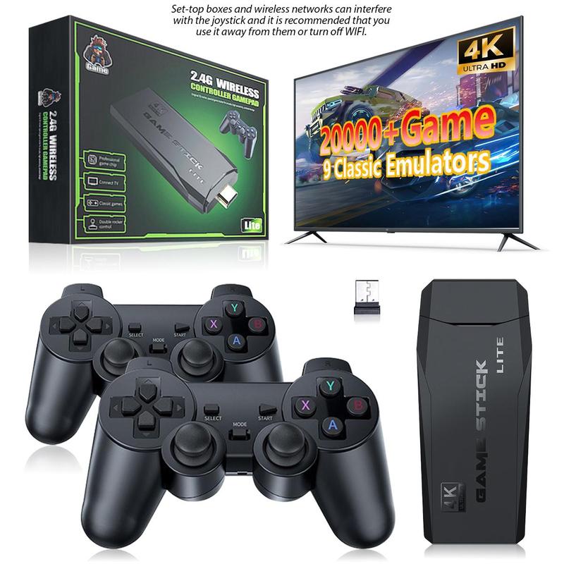 Wireless Game Console Set, Plug & Play Video Game Console with 32G 64G Card, 2 Game Controllers with 4k Game Stick, Professional TV Gaming Machines for Home