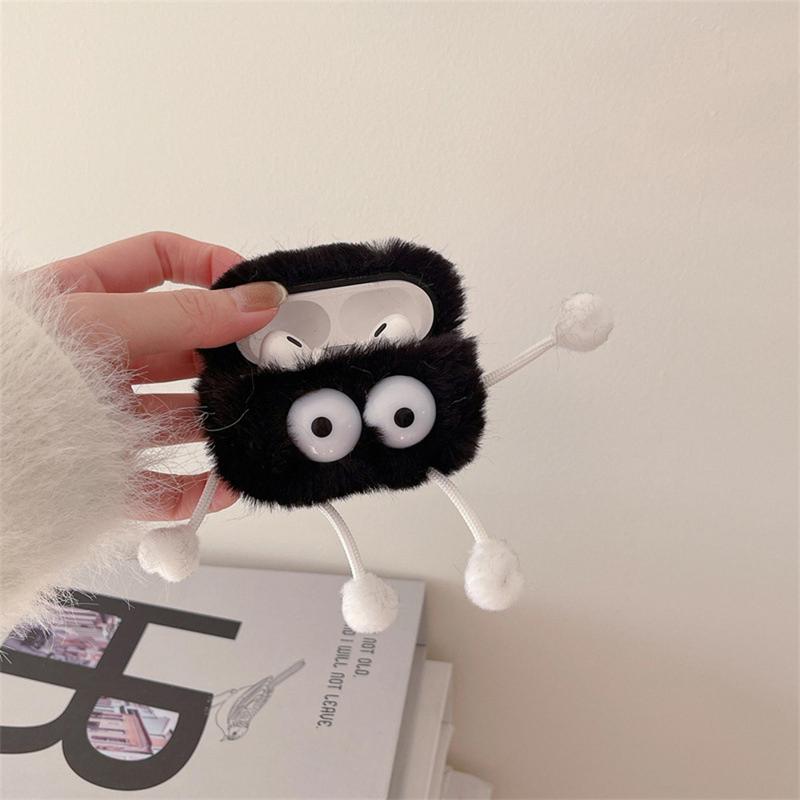 Cute Cartoon Coal Ball Design Plush Earphone Case, 1 Count Earphone Protective Cover, Earphone Accessories Compatible with AirPods 1 2 3 4 AirPods Pro