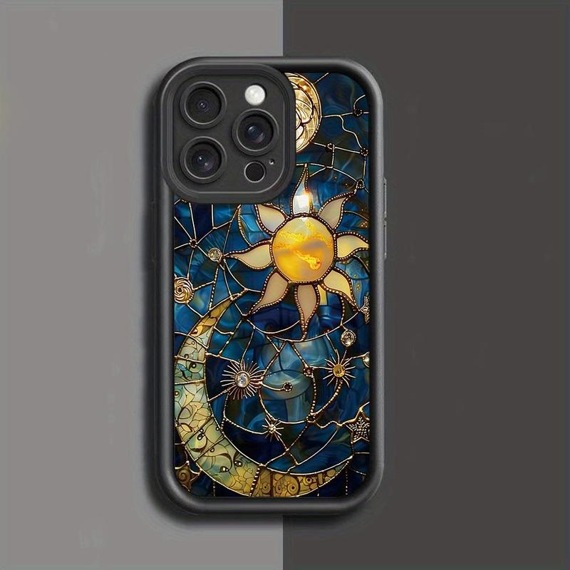 Creative Sun & Moon Pattern Phone Case, Shockproof Phone Protective Cover, Phone Accessory Compatible with iPhone 16 15 14 13 12 11 Plus Pro Max