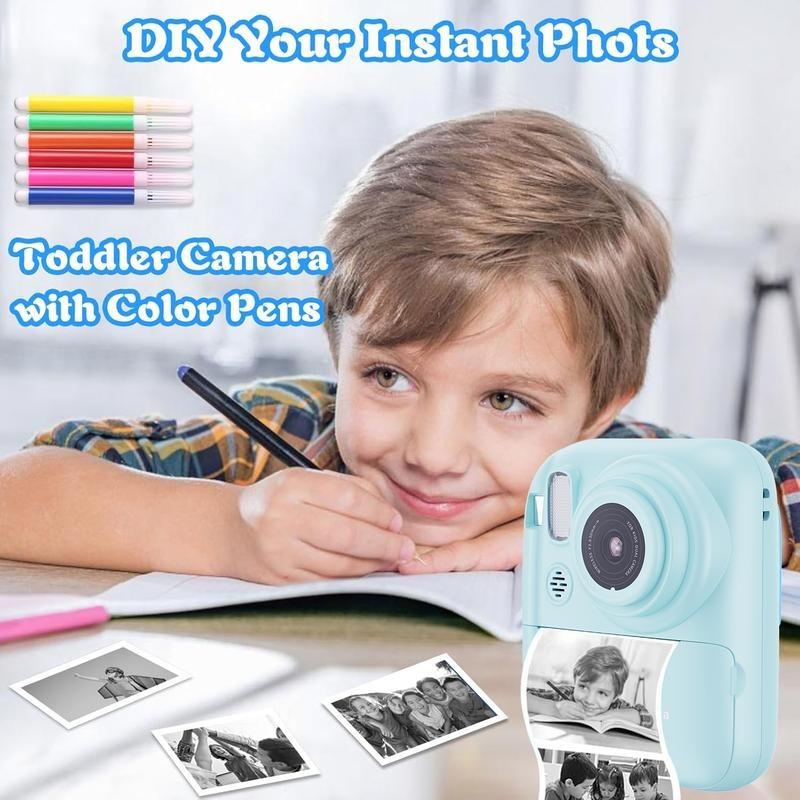 Polaroid Camera, 32G Card Selfie Video Camera for Kids, Portable Travel Camera, Instant Print camera, Birthday gift, Durable Charging, For All Ages toy camera Memory Gadget Chargeable