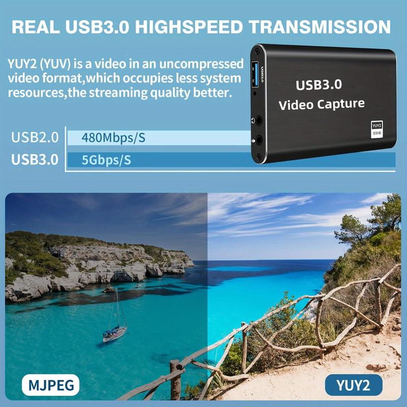 USB 3.0 Capture Card for Summer Gift, 4K@30HZ HDMI Audio & Video Capture Card, USB3.0 High-speed Transmission, Video Recorder Device For Game Recording, Suitable For Nintendo Nintendo Switch, Live Streaming