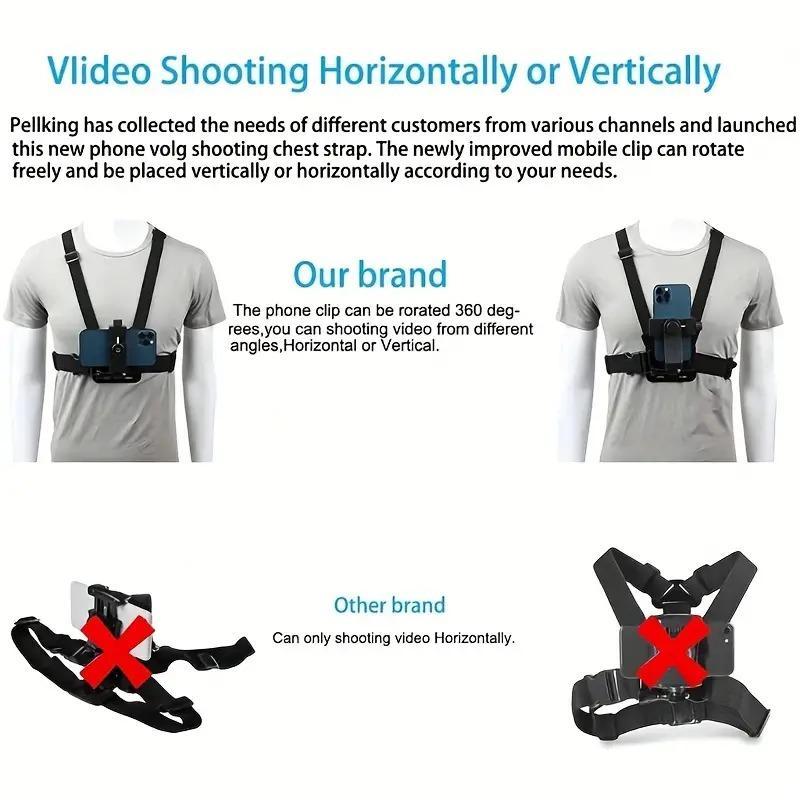 Adjustable Phone Selfie Chest Strap Holder,Essential for outdoor photography,Outdoor Universal Phone Chest Strap Mount, Including Chest Strap & J Type Seat & Adapter & Screw & Phone Holder, Portable Phone Selfie Accessories,back to school gift.