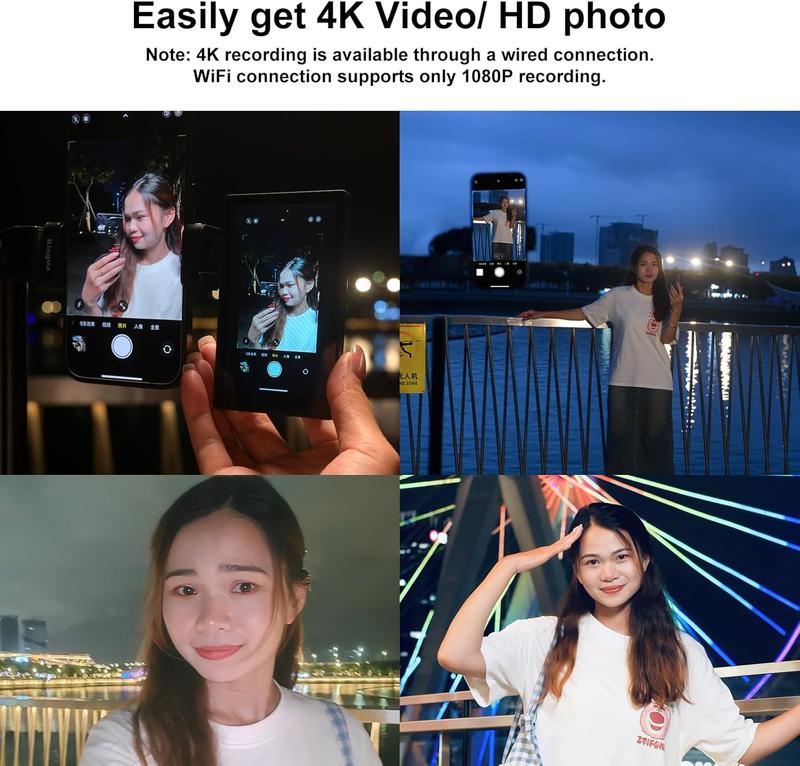 King Ma 4K Phone Vlog Selfie Monitor Screen, Wired Mini Monitor for iPhone Rear Camera with Magnetic Phone Clip & Bluetooth Remote for Vlog Live Stream TikTok(Not Supporting 4K 60fps Recording)