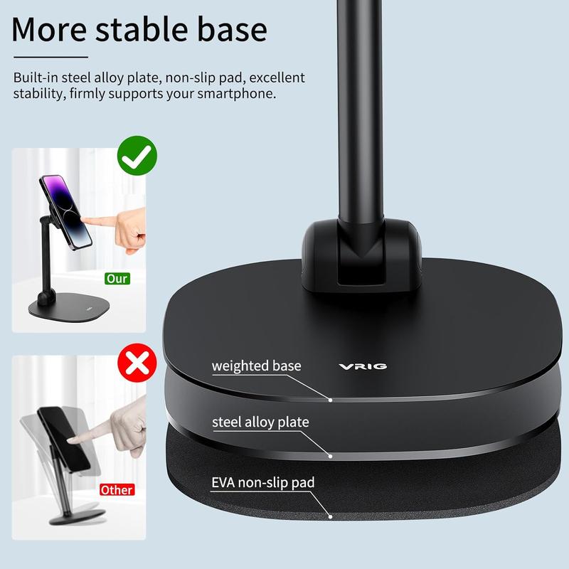 Desk Phone Stand for Office Home 360?Rotation Rechargeable Phone Holder with  Ring Height&Tilt Adjustable Cell Phone Stand for  14 13 12 11 and More Android