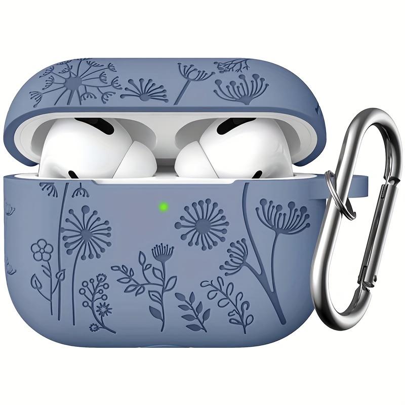 Flower Engraved Cover Compatible with Airpod Pro Case 2nd 1st Generation Cute, Full Protective Soft Silicone Case for Apple AirPod Pro AirPods Pro 2 Case USB C, Front LED Visible, Lavender Gray