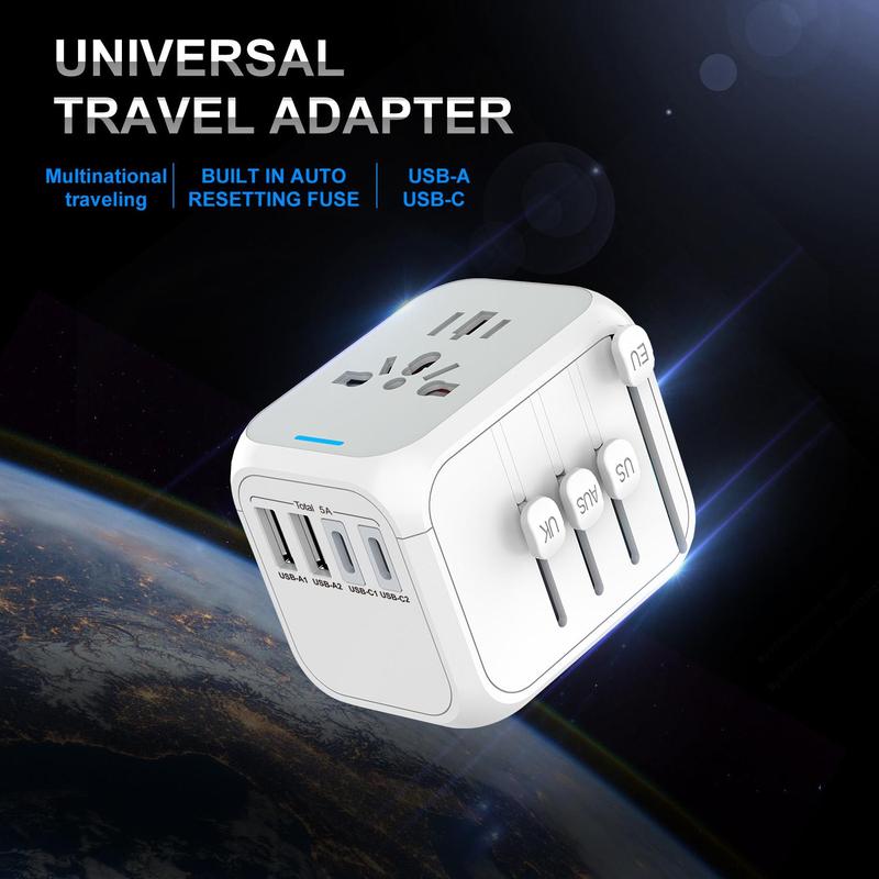 Universal Travel Adapter, International Power Adapter, Multifunctional Wall Socket Adapter, All in One Wall Outlet Adapter Charger with High Speed 2.4A 3 USB & 3.0A Type-C, Worldwide Travel Plug Adapter for US European UK AUS