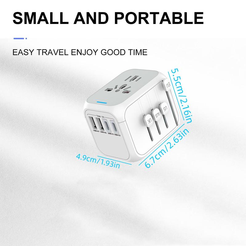 Universal Travel Adapter, International Power Adapter, Multifunctional Wall Socket Adapter, All in One Wall Outlet Adapter Charger with High Speed 2.4A 3 USB & 3.0A Type-C, Worldwide Travel Plug Adapter for US European UK AUS