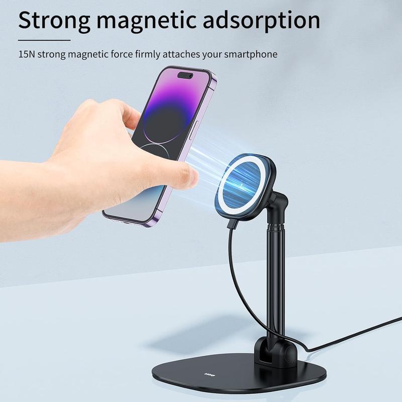 Desk Phone Stand for Office Home 360?Rotation Rechargeable Phone Holder with  Ring Height&Tilt Adjustable Cell Phone Stand for  14 13 12 11 and More Android