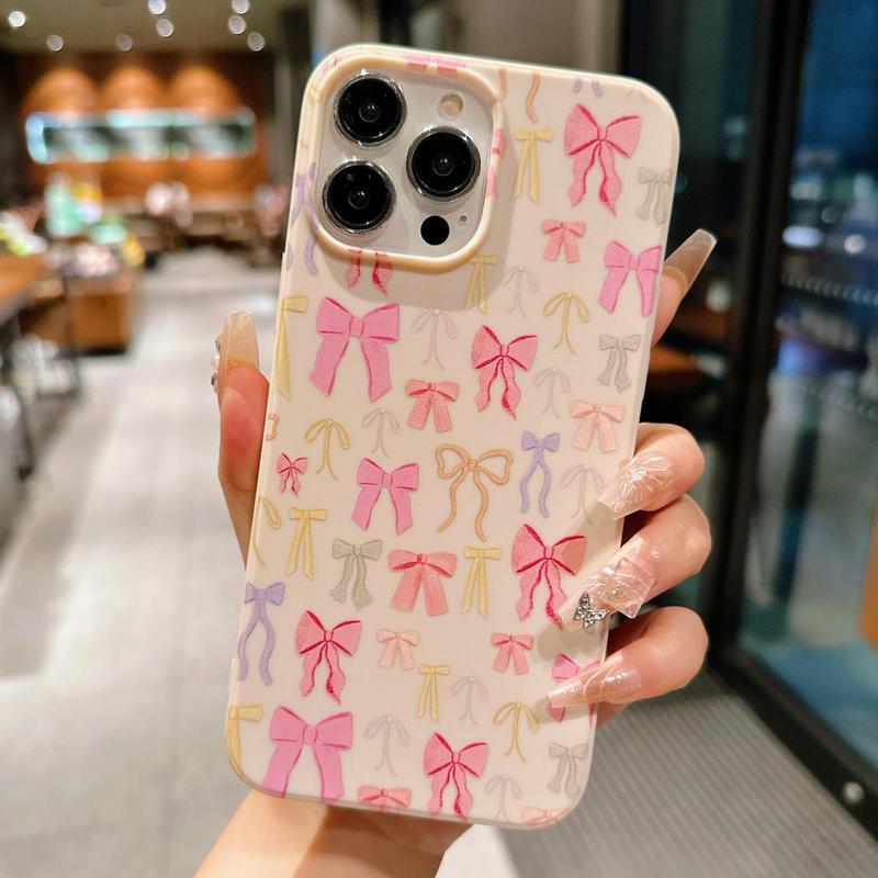 Bow Pattern Phone Case, Cute Phone Case, Fashionable Phone Protector Cover, Cellphone Protective Cases, Phone Accessories Compatible with iPhone 15 Pro Max 11 12 13 14 Plus XR