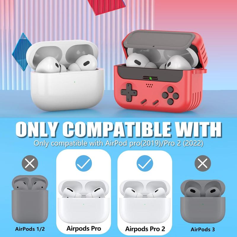 [with Anti-Fall Lock]  AirPods Pro 2nd 1st Generation Case Cover,Classic Handheld Game Console Design Case Sturdy TPU Protective for  AirPods Pro 2nd 1st Case 2019 2022 2023(Red)