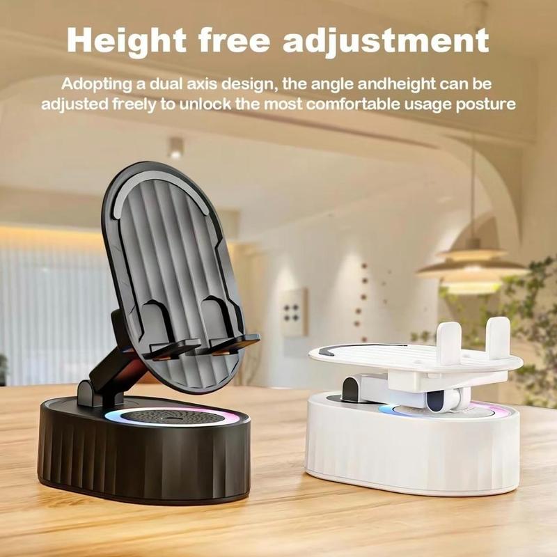 Multifunctional 5 in 1 Phone Stand, Portable & Foldable Phone Holder with Emergency Charging Function & Wireless Speaker, Car Phone Holder, Phone Stand with Ambient Light