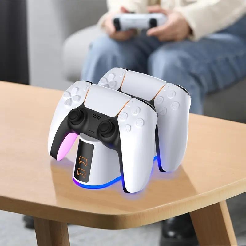 Dual Controller Charging Station, Wireless Controller Fast Charging Type-C Charging Holder, RGB Light Charging Base for Playstation 5 Joystick Gamepad, Gaming Room Supplies