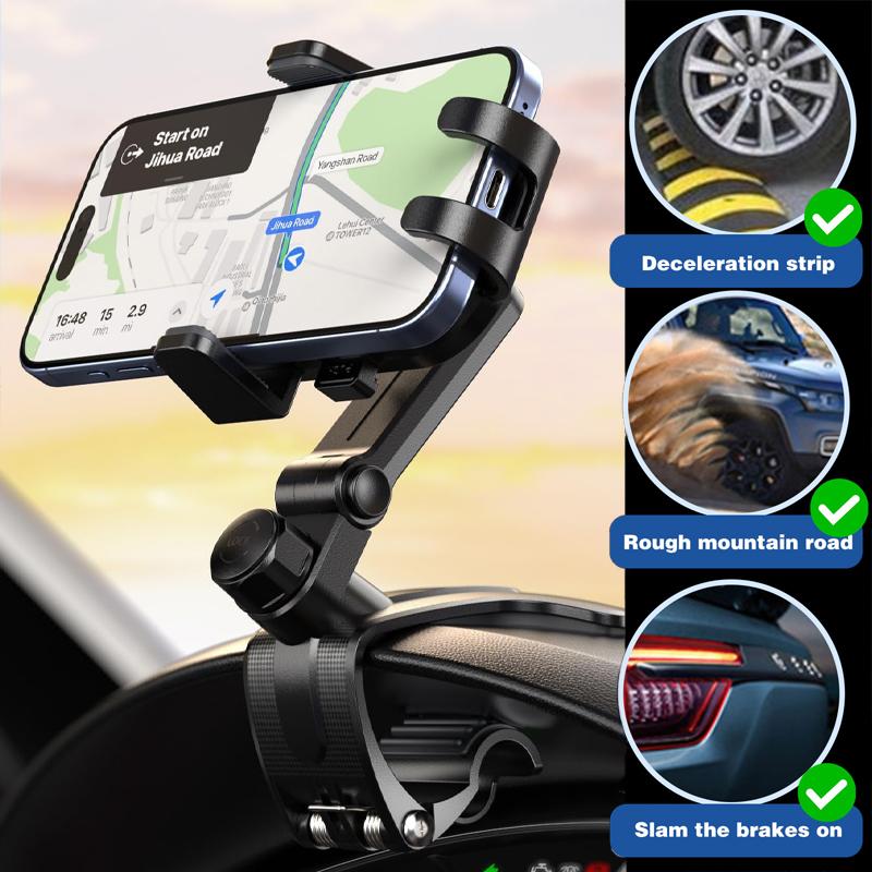 Car Dashboard Phone Holder Mount,  360 Degree Rotation Multifunctional Clip Design Phone Mount Compatible With 4-7 inch cellphones