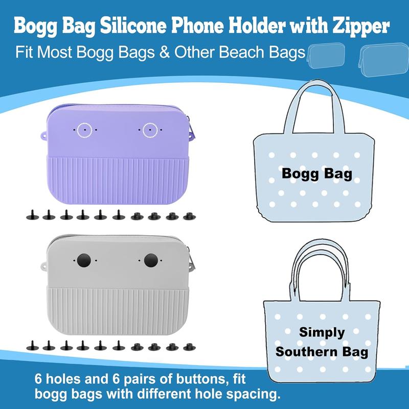 Silicone Phone Holder for Bogg Bag Accessories, Insert Wallet Charm Bogg Bag, Beach Accessories Compatible with iPhone & Android Phone, with 2 count Carabiners & 2 count Key Hooks & 2 count Charms