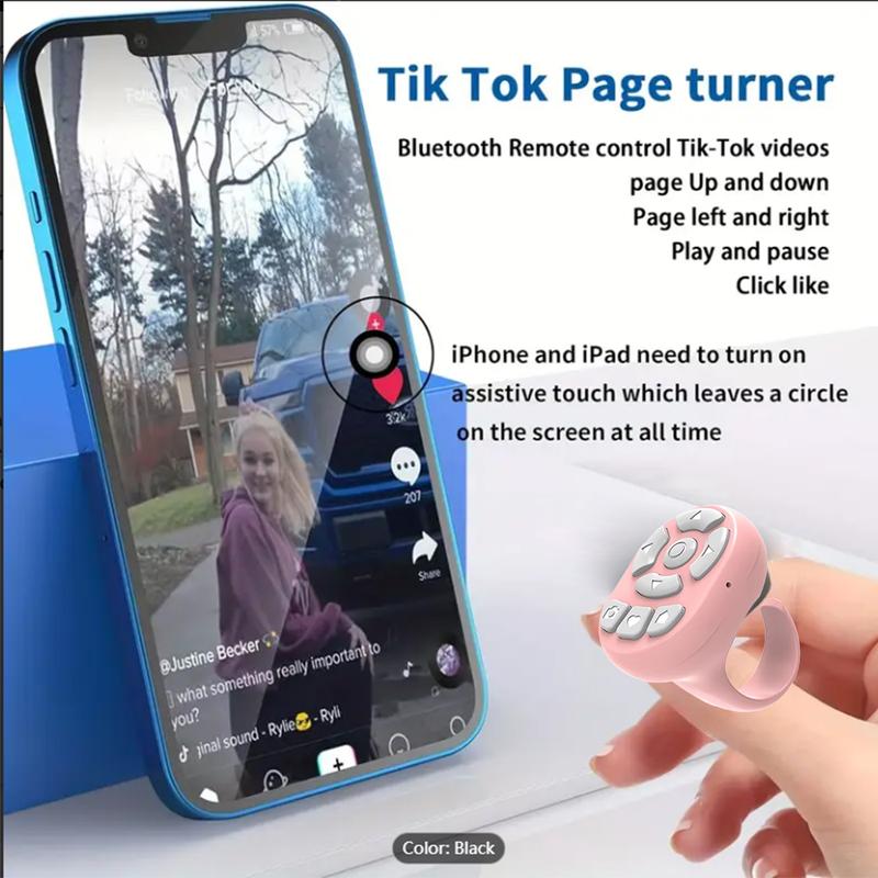 Wireless Remote Control Ring,Scrolling Ring Remote Fingertip Wireless Bluetooth Remote Control,for Tiktok Turner ,Google Pixel, for iPhone Pink Black White