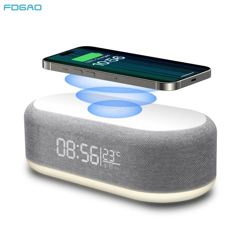 FDGAO 15W Wireless Charger with Alarm Clock, 1 Count Multifunctional Wireless Charger with LED Night Light, Desktop Fast Charging Station for iPhone Samsung