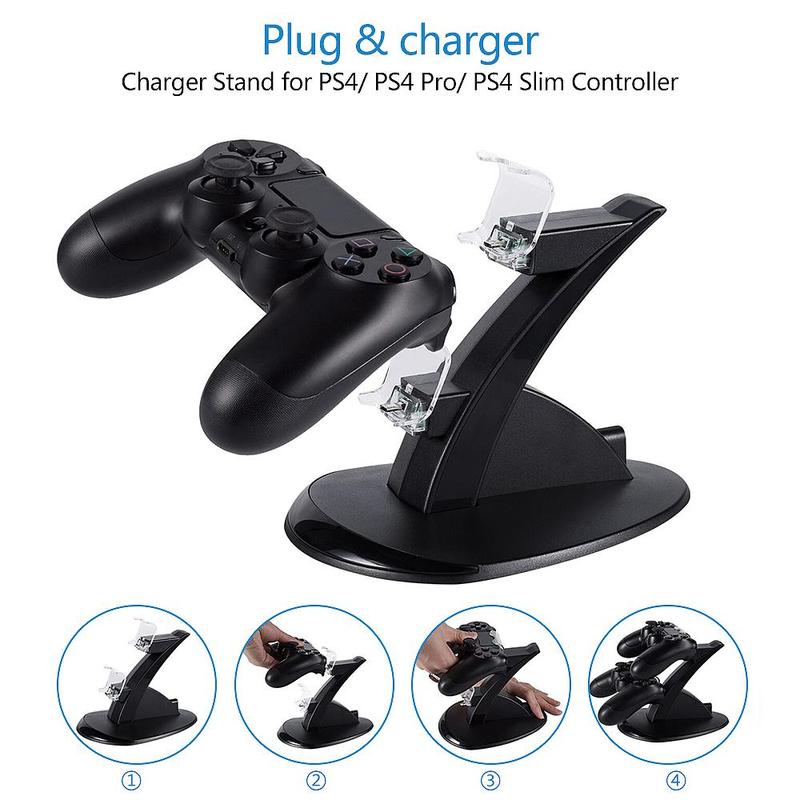 Dual USB Game Console Charging Stand For PS4 Gaming Controller with LED Light, 1 Count Durable Gaming Device Accessories Suitable for PS4 PS4 Pro PS4 Slim