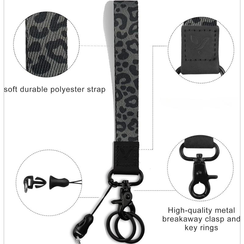 Cute Wrist Lanyard for Keys, Keychain, Wallet,Cell Phone, Wristlet Lanyard Key Chain Holder(Black Leopard)