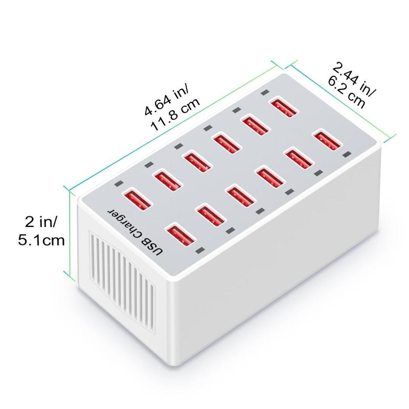 12-port USB Portable Charger, USB Fast Charging Station for Multiple Devices, USB Wall Charger, Power Hub Strip, Smart Charging Station for iPhone, iPad, Laptop