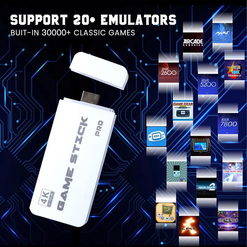 ZIHNIC  30,000+ Retro Game Stick,Revisit Classic Games Stick ,64G Nostalgia GameStick，Retro Play Plug and Play Video Games Stick 26 Emulators4K HDMl Output, Premium Competitive Dual Controllers