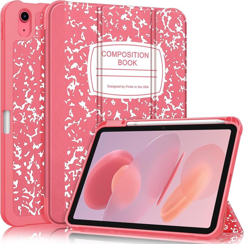 SlimShell Case for iPad 10th Generation 10.9 Inch Tablet (2022 Release) - Flexible Soft TPU Stand  Cover with Pencil Holder, Auto Sleep Wake, Composition Book Pink