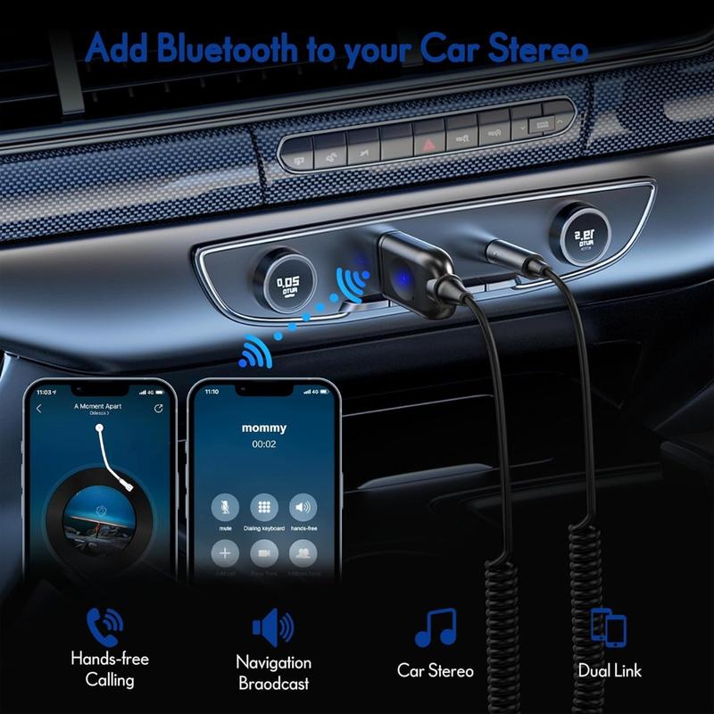 BK07 Bluetooth Car Kit, Wireless Receiver for Handsfree Talking and Music Streaming, Bluetooth Aux Adapter for Car and Home Audio