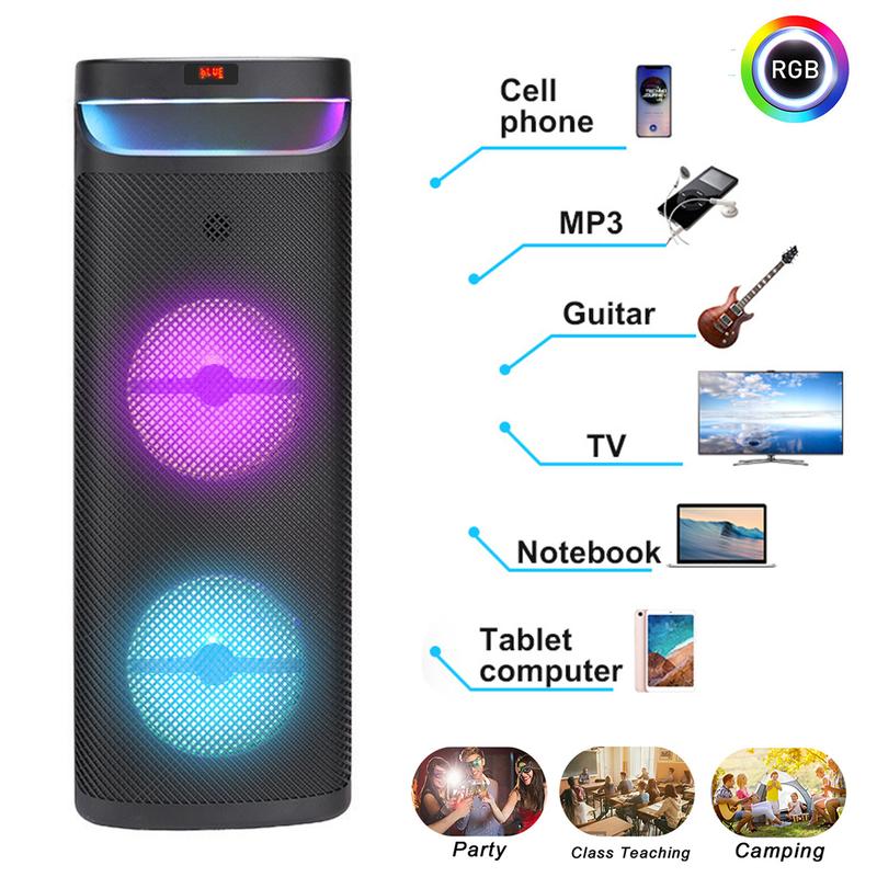 Portable Bluetooth PA Speaker System  Dual 10” Subwoofer Microphone FM Radio Remote Wireless Rechargeable Party Speaker Loud Stereo Sound Boombox peak power stereo speaker