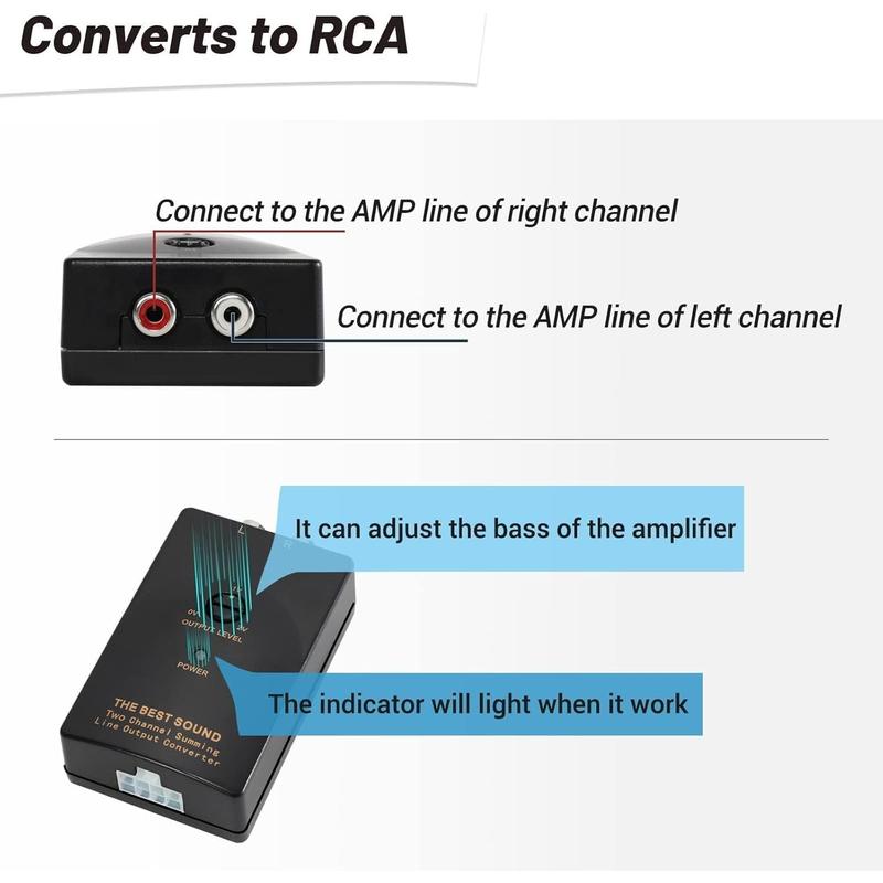 Audio Speaker Wire to RCA Line Output Converter, 2- High to Low RCA Converter for Adding Amplifier Subwoofer to Stock Stereo