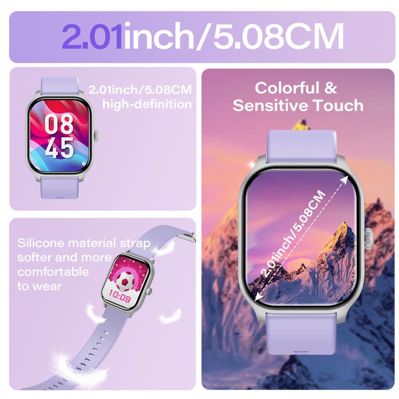 Smart Watch Women's Men's 2.01” HD Screen IP68 Water Resistant Receive Dial Calls Message Notification Alarm Clock Sleep Monitor Sedentary Reminder Heart Rate Detection Multi-Sports Mode DIY Watches Wallpaper Voice Assistant Back to School Gift