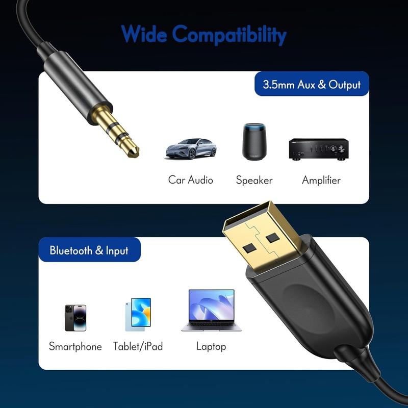 BK07 Bluetooth Car Kit, Wireless Receiver for Handsfree Talking and Music Streaming, Bluetooth Aux Adapter for Car and Home Audio