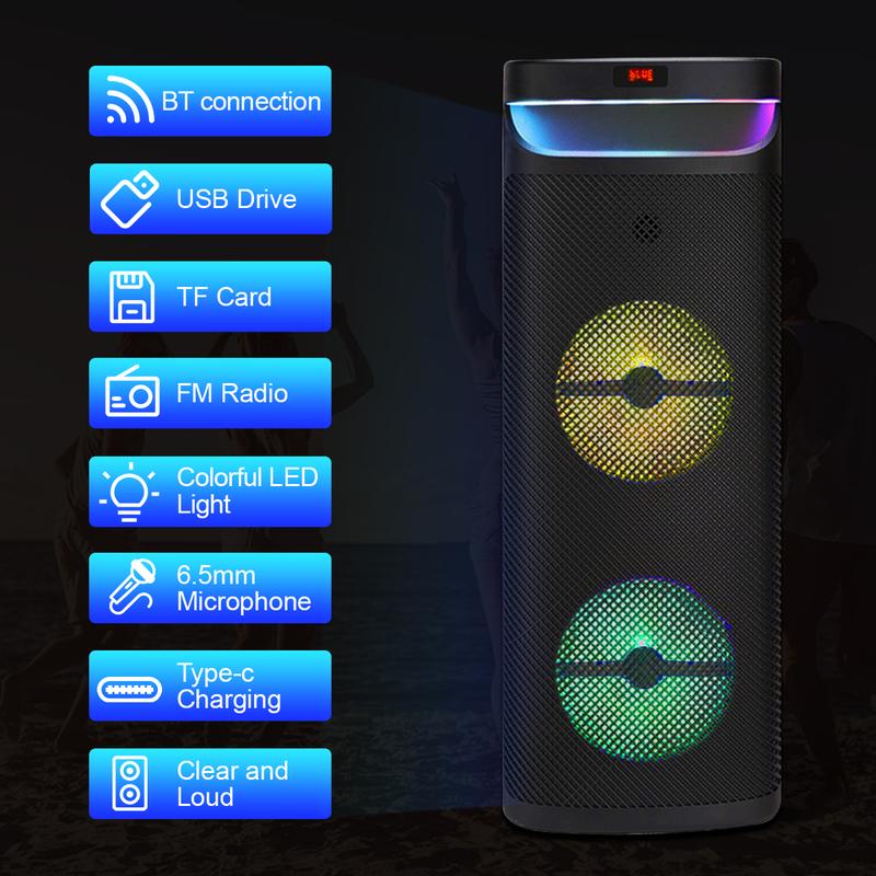 Portable Bluetooth PA Speaker System  Dual 10” Subwoofer Microphone FM Radio Remote Wireless Rechargeable Party Speaker Loud Stereo Sound Boombox peak power stereo speaker