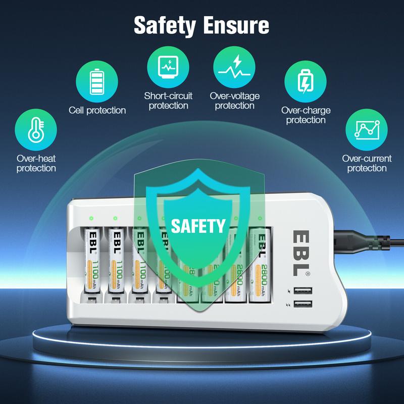 EBL Updated 808U Battery Charger with AA AAA Ni-MH Rechargeable Batteries