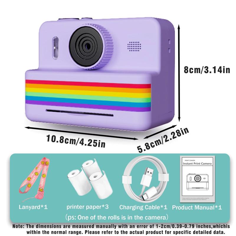 Instant Camera with Print Paper, 2 Counts 2.8-Inch LCD Screen Digital Camera, Rechargeable 1080P Camera, Birthday Gift for Boys & Girls, Portable Camera