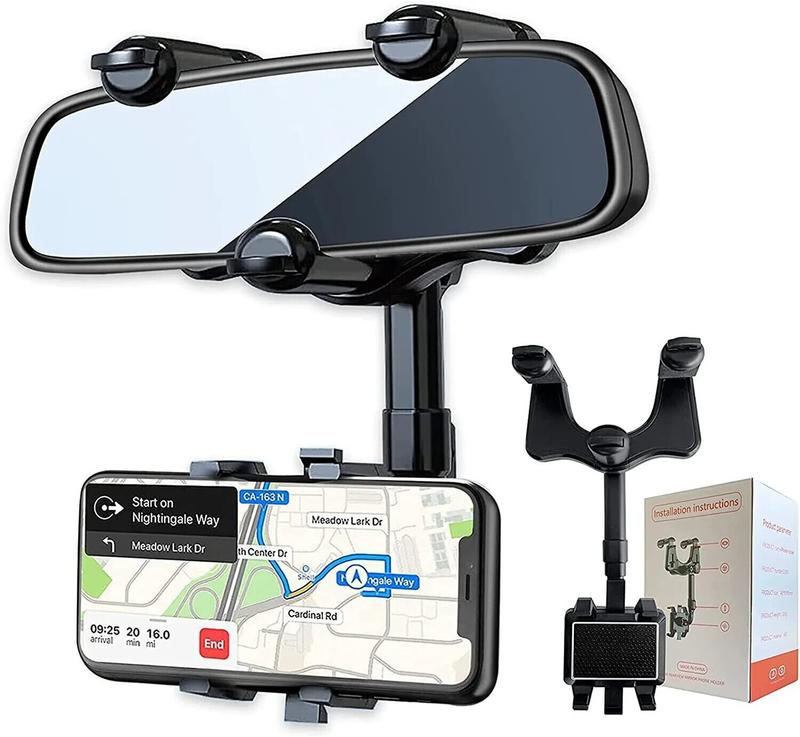 Phone Mount for Car, Rear View Mirror Phone Holder, Phone Holder for Car Compatible with iPhone 16 15 14 13 12 Series and All 4-7 Inch Cell Phones adjustable clip