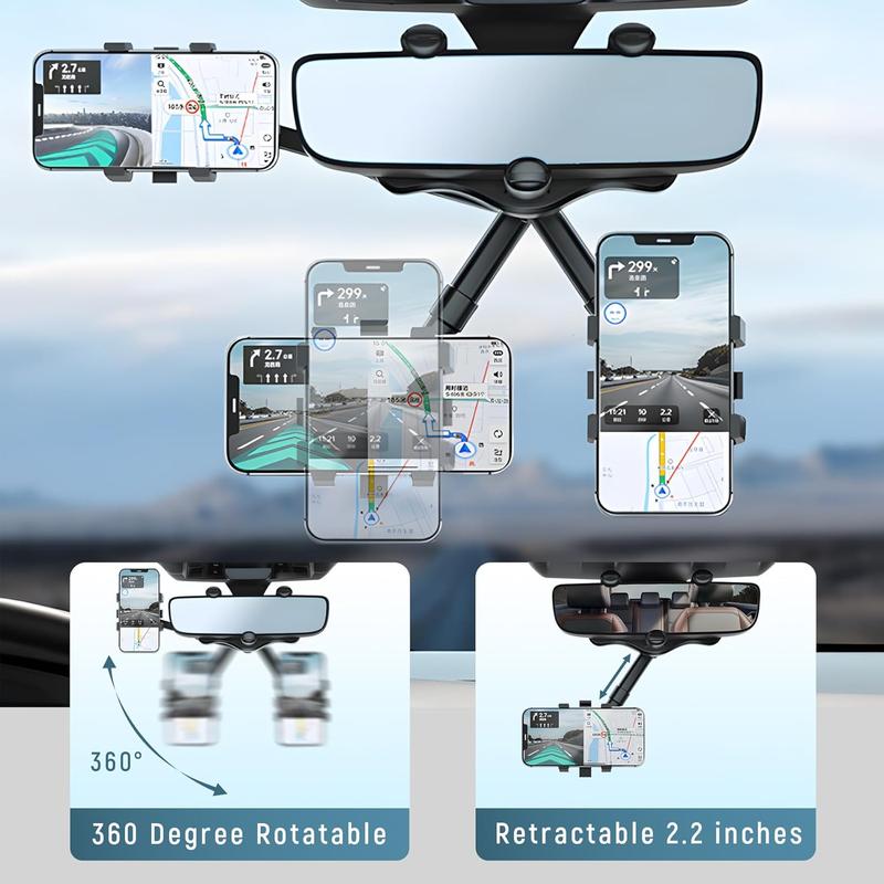 Phone Mount for Car, Rear View Mirror Phone Holder, Phone Holder for Car Compatible with iPhone 16 15 14 13 12 Series and All 4-7 Inch Cell Phones adjustable clip