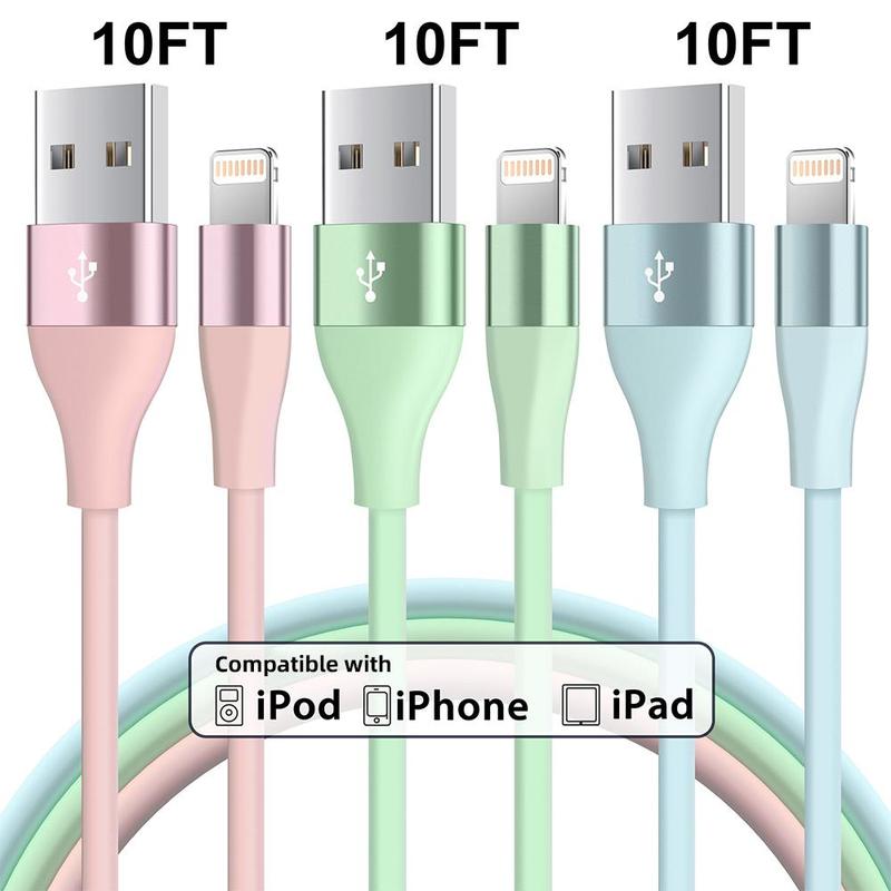 10FT [Apple MFi Certified] USB A Cable Charging Compatible with iPhone 14 13 12 11 Pro Max XR 8 7 6 Plus SE And More Cellphone, Mobile Phone Portable Charger Cable for Car Summer, Car Charger Cable for Smartphone Electronic Products