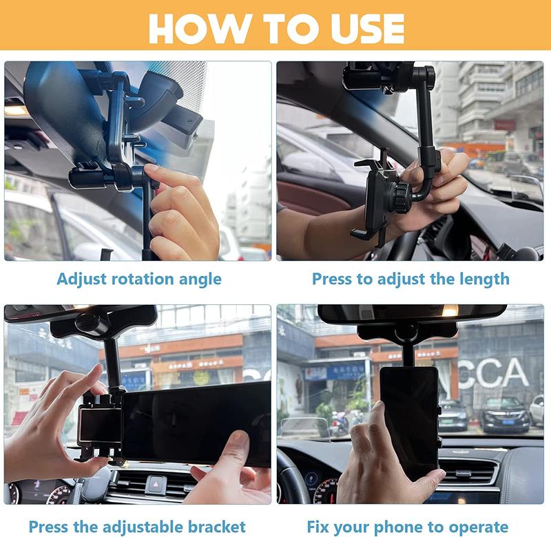 Phone Mount for Car, Rear View Mirror Phone Holder, Phone Holder for Car Compatible with iPhone 16 15 14 13 12 Series and All 4-7 Inch Cell Phones adjustable clip