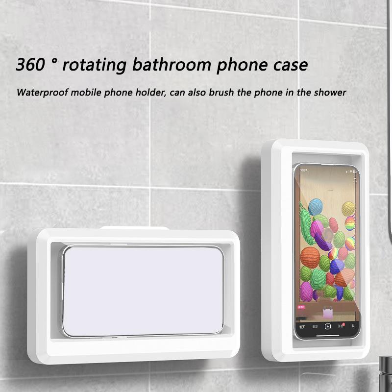 Waterproof Wall Mounted Shower Phone Holder, Transparent 360° Rotatable Smartphone Stand, Anti-fog Touch Screen Phone Support Stand, Simple Design Bathroom Accessories for Washroom Toilet, Fall Gift, Storage Organizer for Bedroom, Home Organizers