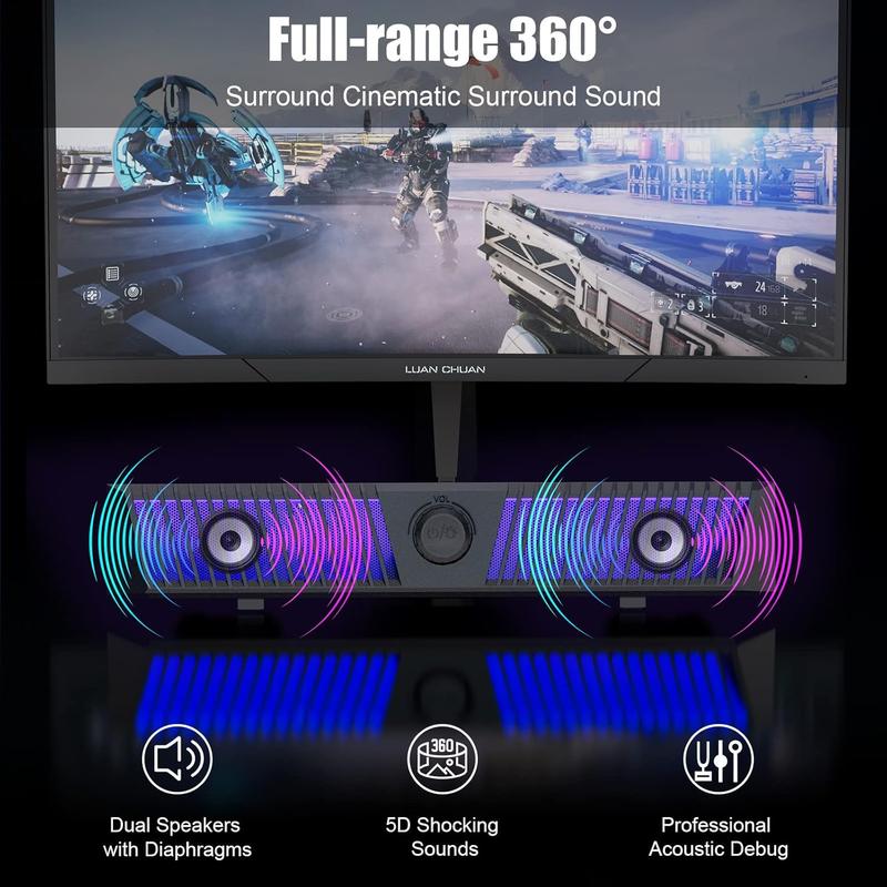 Smalody Computer Speakers, USB Powered HiFi  PC Speaker, Dynamic LED Gaming Computer Sound bar with Microphone, Bluetooth and USB Aux-in Connection PC Speakers for Desktop,Monitor,Gaming,Laptop