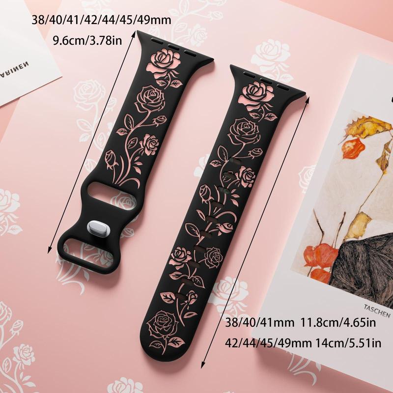 Floral Pattern Engraved Watch Band (Band Only), 2 Counts Cute Two Color Flower Soft Silicone Sport Watch Band for iWatch Series 9 8 7 6 5 4 3 2 1 SE Ultra 2, Smart Watch Accessories